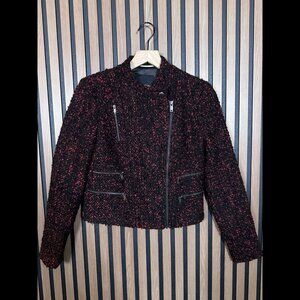 New Banana Republic Jacket 2 / XS Women Black Red Tweed Moto Biker Full Zip Wool